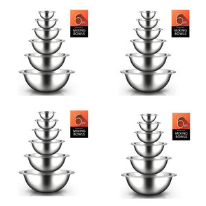 NutriChef 6 Piece Stainless Steel Home Kitchen Mixing Serving Bowl Set (4 Pack)