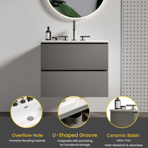 TIA 24" Wall Mount Space Grey Bathroom Vanity