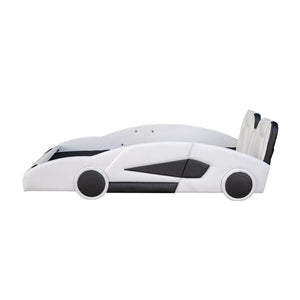 Race Car Shaped Twin Platform Bed With Wheels, Pine Wood Construction