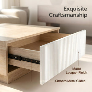 Modern Faux Travertine Coffee Table with 2 Drawers