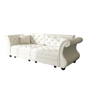 Oversized Chesterfield Pull Out Sofa Bed, Roll Arm Couch With Flower Tufting For Living Room