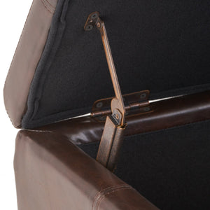 Upholstered PU Leather Storage Ottoman with Solid Wooden Legs