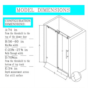 Frameless, Single Sliding Soft Close Shower Doors, 5/16" Sgcc Tempered Glass