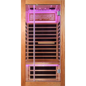 Single Person Sauna Room With LED Lighting, Epoxy Heating Plates, And Compact Design - American White Oak