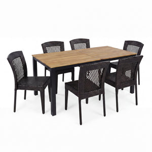 7 Piece Outdoor Dining Set with Table and 6 Chairs - Brown Multi