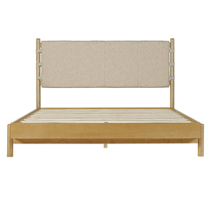Premium Rubber Wood Platform Bed Frame, Queen Size with Headboard