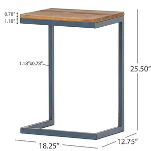 C Shaped End Table With Iron Base And Fir Wood Top