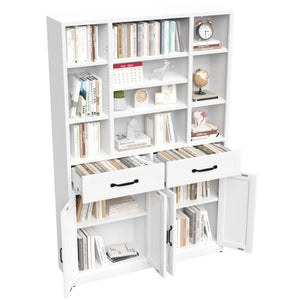 Industrial Bookcase Tall With Adjustable Shelves, Drawers & Doors