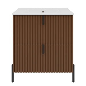 Fluted Bathroom Vanity With Ceramic Sink, Freestanding Design