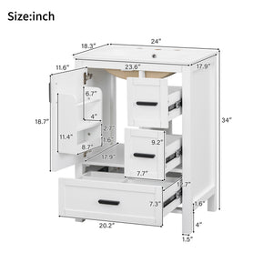Bathroom Vanity With Sink, Soft-Close Doors, Double-Layer Shelf And 3 Drawers