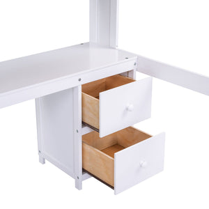 Loft Bed With Desk, Cabinets, Drawers, Charging Station And Bedside Tray
