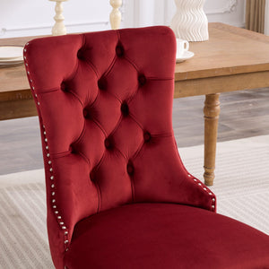 Classic Velvet Dining Chairs - Burgundy (Set of 2)