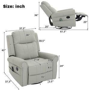 Manual Recliner Chair with 270° Swivel, Massage & Heating