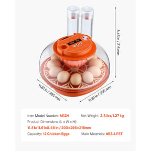 12 Egg Incubator with Automatic Egg Turner and LED Candler