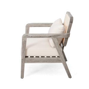 (Set of 2) Outdoor Acacia Wood Patio Club Chairs with Cushions