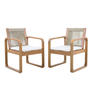 2-Piece Outdoor Dining Chairs Set: Acacia Wood with Rope Back