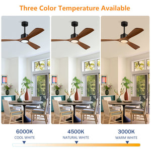 52 Inch Solid Wood Ceiling Fan with Light Kit and Remote Control