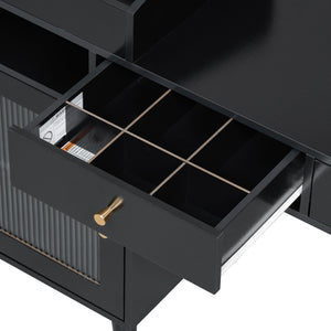 Modern Makeup Vanity Desk With Drawers Cabinet & Charging Port Engineered Wood Space Saving Design For Small Places - Black