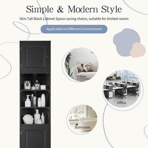 Multi-Functional Corner Cabinet Tall Bathroom Storage Cabinet with Two Doors and Adjustable Shelves, Open Shelf