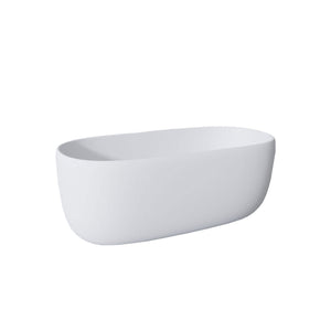 Freestanding Bathtub Resin Stone Soaking Bathtub Solid Surface Modern Tubs With Overflow And Pop-Up Drain - Matte White