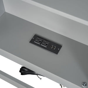 Twin Long Floor Bed With Storage Cabinets And USB Ports - Gray
