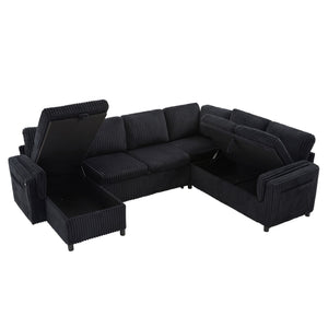 Convertible U-Shaped Sectional Sofa Bed With USB Ports And Storage