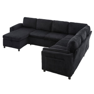 Convertible U-Shaped Sectional Sofa Bed With USB Ports And Storage