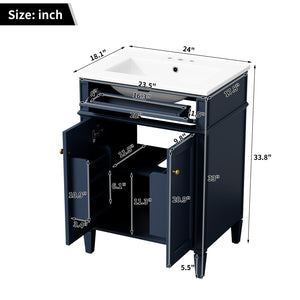 24" Bathroom Vanity with 2 Doors and Tip-Out Drawer