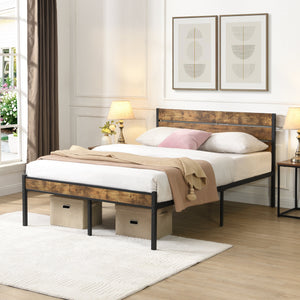 Full Size Bed Frame with Wood Headboard
