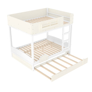 Full Bunk Bed with Trundle, Wood Bunk Bed Frame with Bookshelf