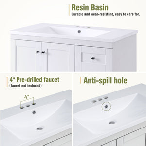 Shaker Free Standing Bathroom Vanity Cabinet With Sink, Soft Close Drawers, Soft Close Doors