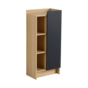 Freestanding Bathroom Side Cabinet, Narrow Storage Cabinet With Single Door & 3 Tier Open Shelves - Black / Light Oak / White