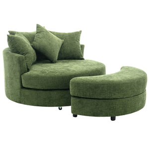 360° Swivel Accent Barrel Chair With Storage Ottoman & 4 Pillows, Modern Leisure Chair Round Accent For Living Room