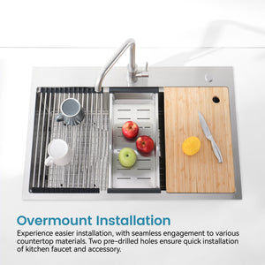Stainless Steel Kitchen Sink, 36"x22" Single Bowl, Overmount, Brushed