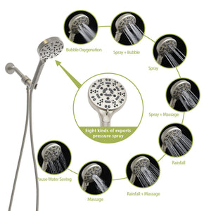 Multi Function Adjustable Hand Shower 8 Function Hand Shower, Plastic Construction - Brushed Nickel