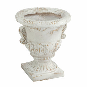 9.4x9.4x10.6' Decorative White Urn Planter with Distressed White Finish and Gold Accents