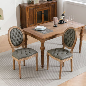 French Style Solid Wood Frame Antique Painting, Hand-Pulled Buckle Decoration Artificial Dining Chair With Nailhead Trim, Wood Legs