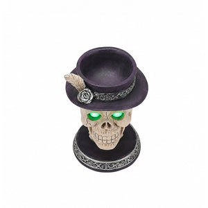 Skull Candle Holder with Glowing Eyes - Resin Gothic Halloween Decor
