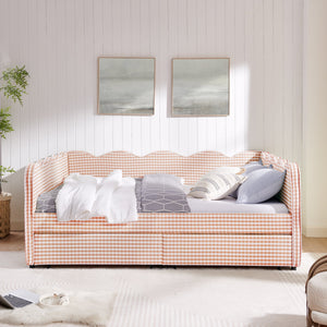 Queen Size Cozy Gingham Daybed with Two Storage Drawers and USB Port