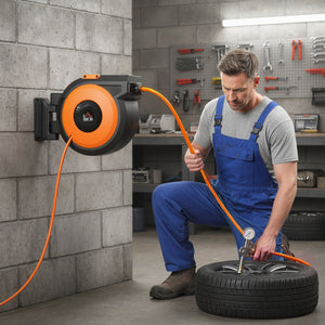 HOMCOM Retractable Air Hose Reel with Auto Rewind and Swivel Bracket