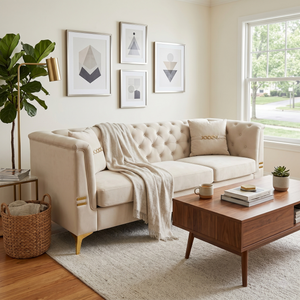 Contemporary Velvet Sofa With 2 Pillows