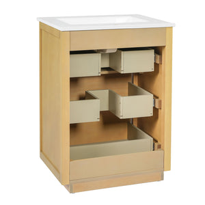 Bathroom Vanity With Sink, Open Shelf & Closed Storage - Natural Wood