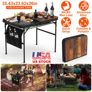 35.43x23.62x26in Foldable Camping Table Collapsible Picnic Aluminum Alloy Grill Stand 66LBS Max Load Height Adjustable BBQ Table with Adjustable Heigh