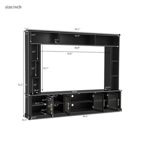 All-In-One Entertainment Center with Bookshelves & Tempered Glass Doors