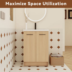 Floating Bathroom Vanity With Sink, Wall Mounted Double Door Storage