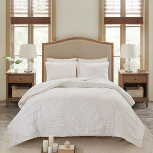 3 Piece Tufted Cotton Chenille Palm Comforter Set Off-White King/Cal King