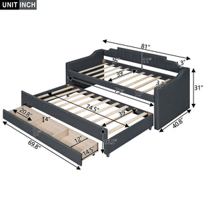 Upholstered Simple Design Daybed With Trundle And 3 Drawers