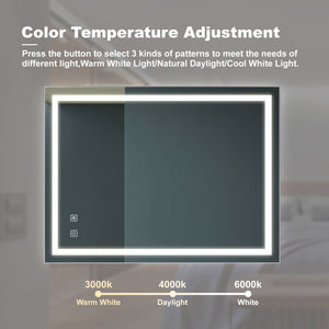 Bathroom Vanity Rectangle Mirror With Front Lighting, Anti Fog, Dimmable, Smart Memory Function