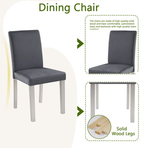 5 Pieces Wooden Dining Table Set, Square Table And 4 Upholstered Chairs