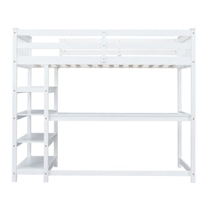 Loft Bed With Storage Shelves And Under Bed Desk